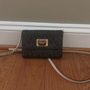 Michael Kors Gold Plated Leather Original Print Crossbody